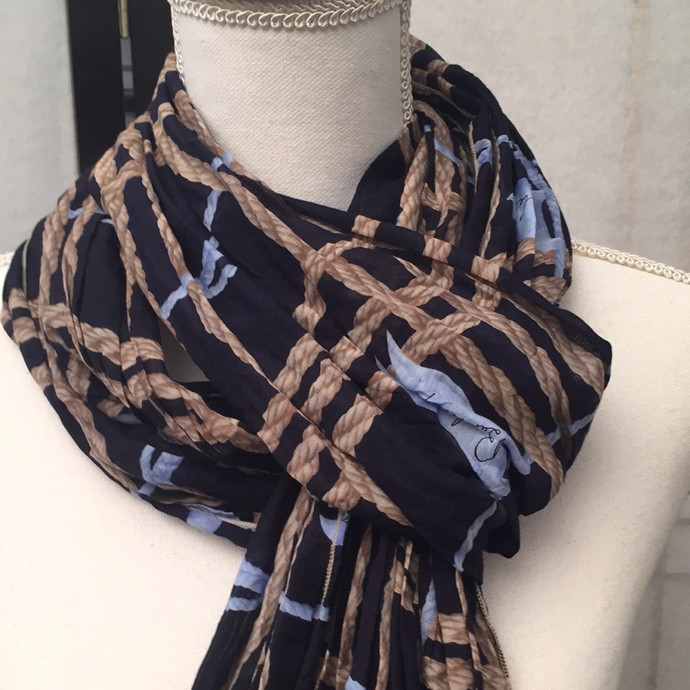Burberry Nautical Design Cotton Silk Blue Scarf - Picture 2 of 5